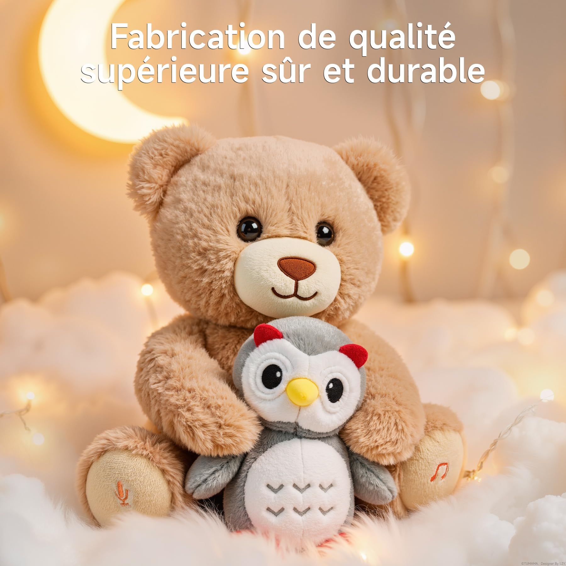 Ours en Peluche Musicale avec Hibou, Nounours Interactive Parlant, Jouet en Peluche Qui Enregistre et Répète, Cadeau pour Bébé Fille Garçon