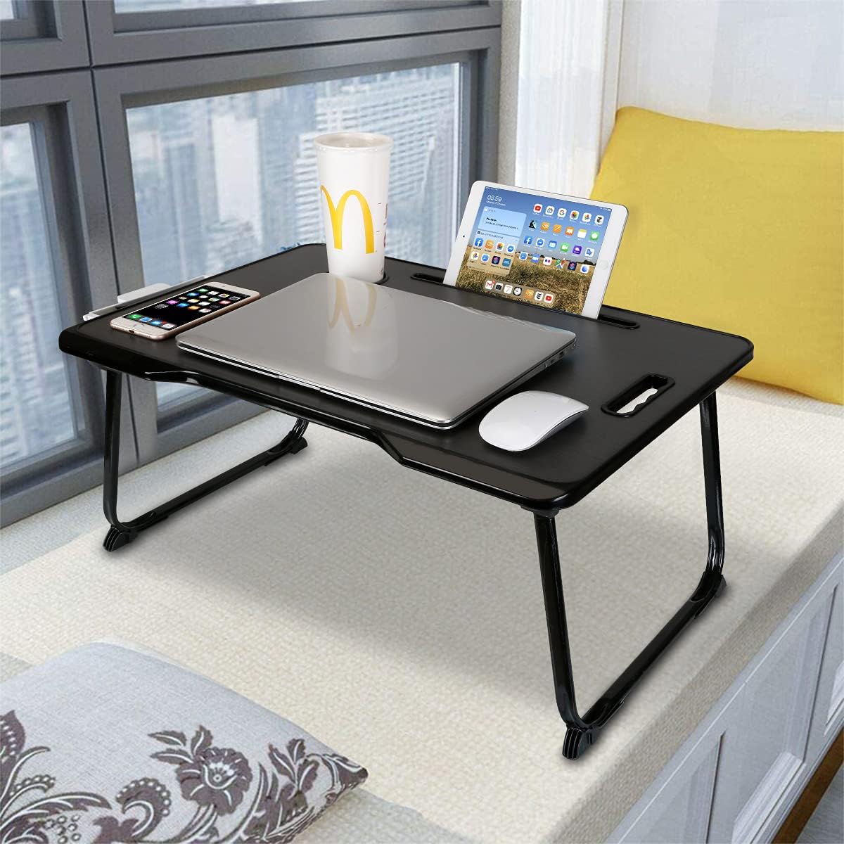 Best Deal Cheap 🛒 Baodan Laptop Bed Table with Storage, Foldable Laptop Desk Stand Breakfast Tray, Multifunction Lap Tablet with Drawer for Eating, Studying on Bed/Sofa/Couch/Floor