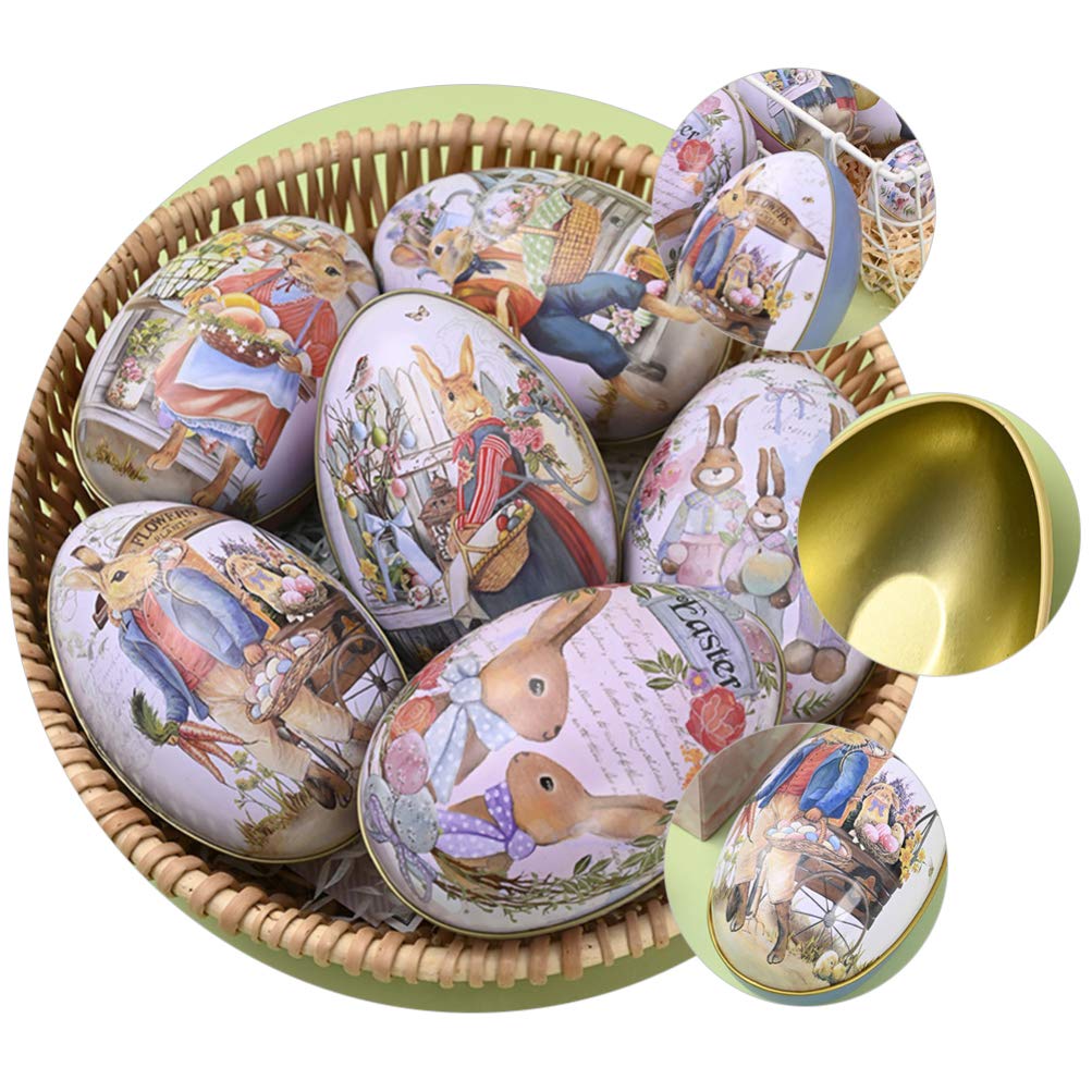 TOYANDONA 6pcs Easter Egg Tin Box Easter Bunny Metal Candy Box Fillable Metal Empty Shells Toys for Kids Easter Egg Hunt Party Favors S - Image 2