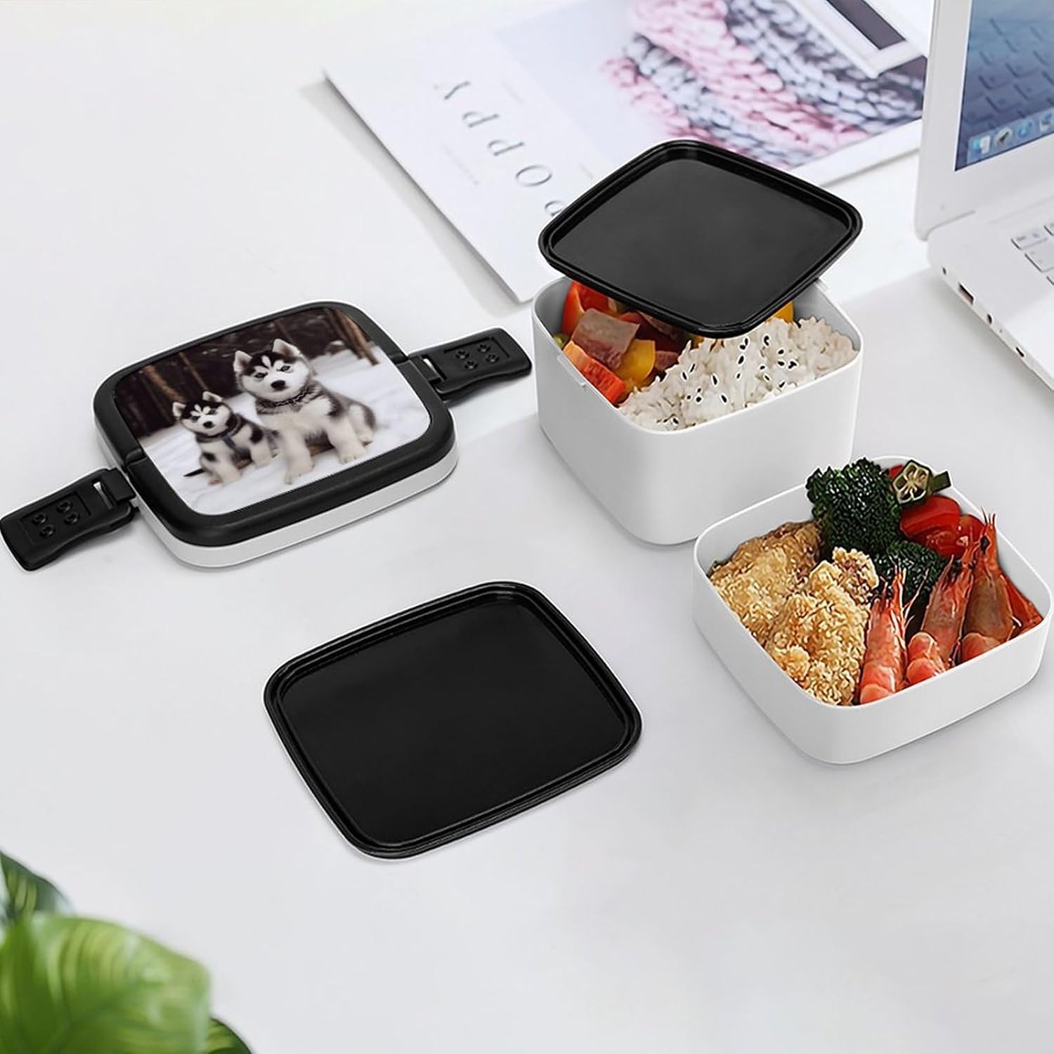 Adorable Huskies Bento Box Stackable Lunch Box Salad Lunch Container Leak-Proof Bento Box for Adult Dining Out Work Picnic Travel