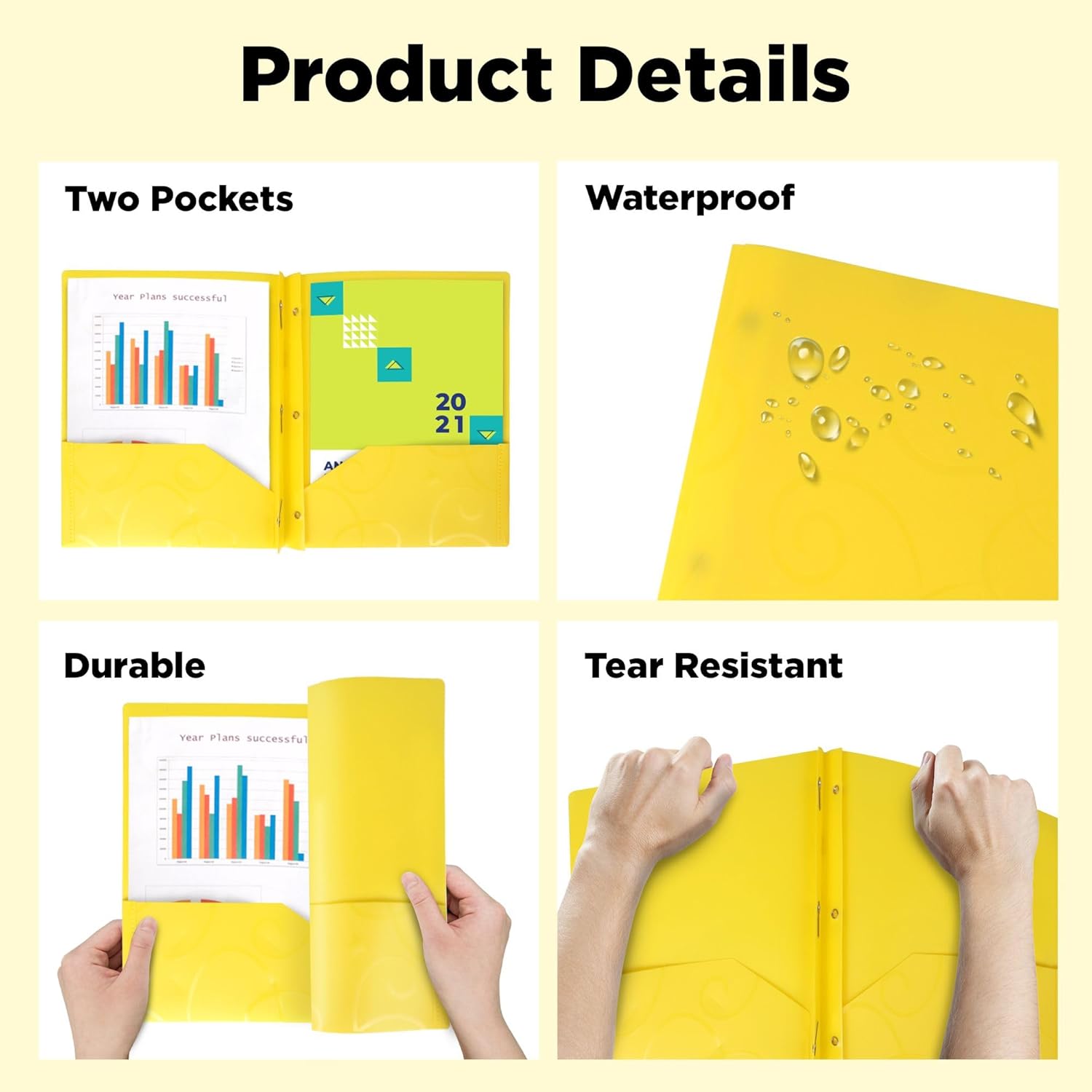 Darice 2-Pocket Plastic Folders, 24-Pack, Folder with Pockets, 3-Prong Colored File Folder Letter Size with Business Card Slot, Prongs for Document Organization - Back to School Supplies
