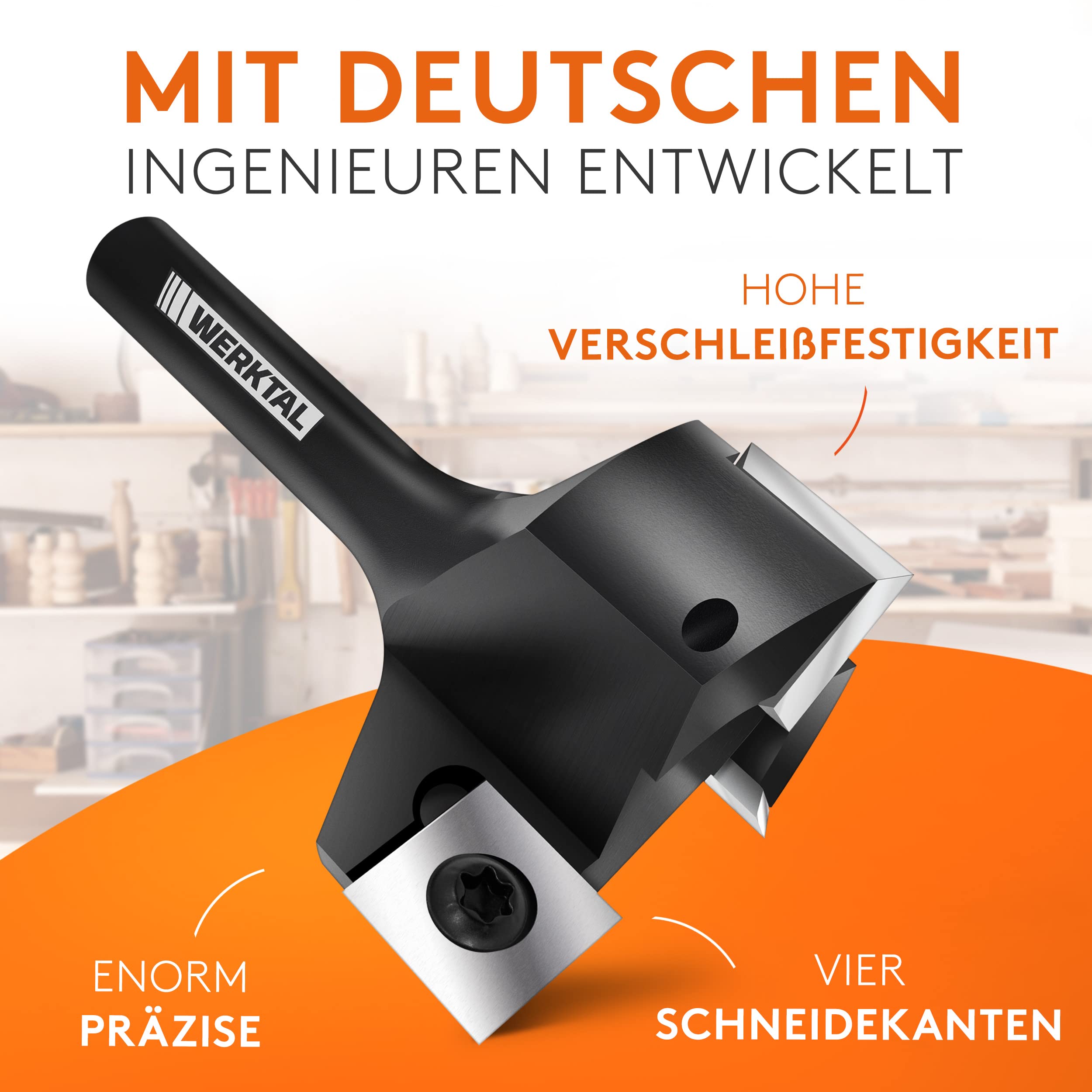 WERKTAL - Planfräser 8mm Schaft [39mm Durchmesser] - Präziser Hobelfräser mit 10 extra Wendeschneidplatten - Professioneller Planfräser für Oberfräse 8mm & CNC Fräse - Schaftfräser & Abrichtfräser