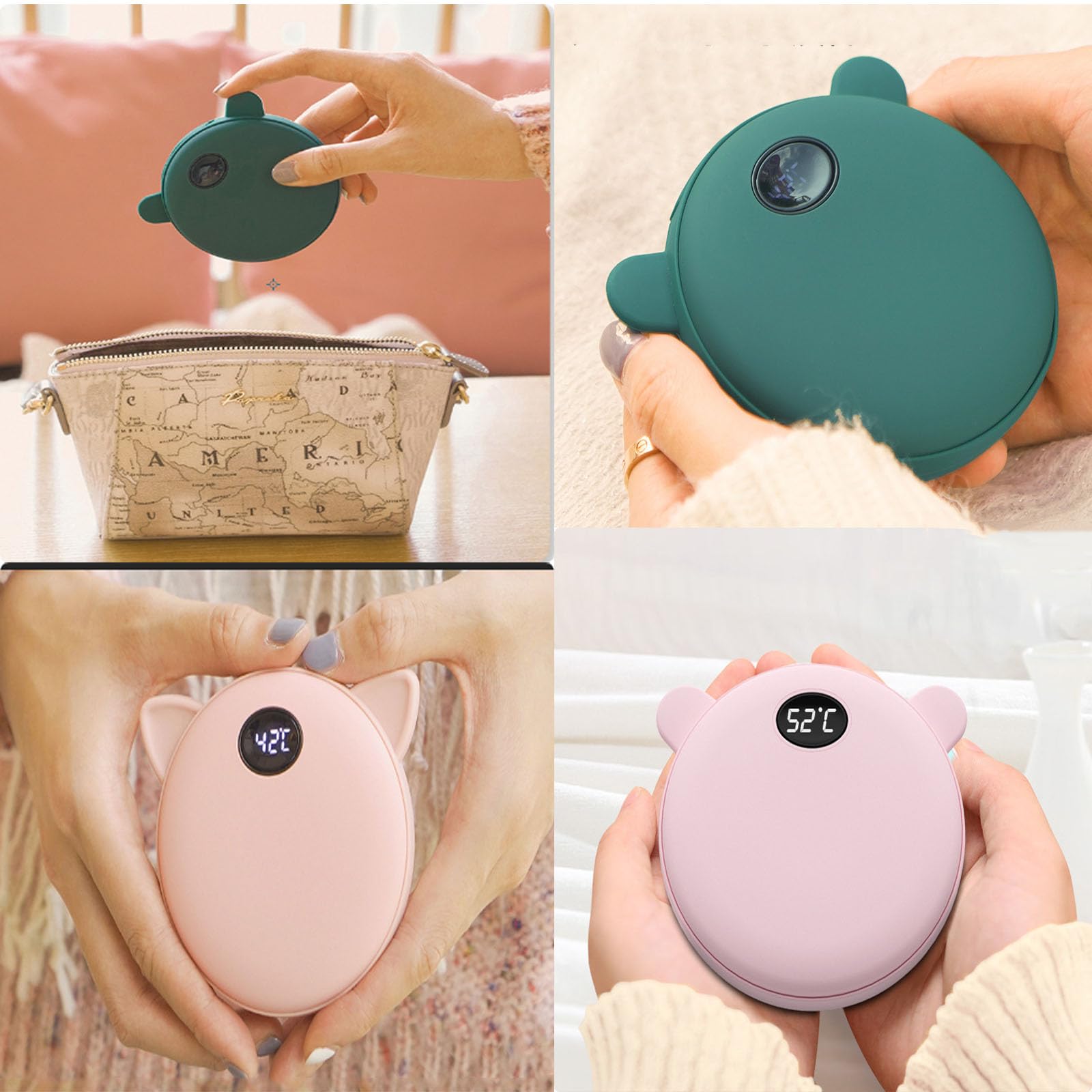 Scaldamani Ricaricabili, Power Bank, Tascabili Riutilizzabili, 3 Impostazioni di Calore, Regali per Donne E Uomini, Golf, Sci, PescaPink,Style 2
