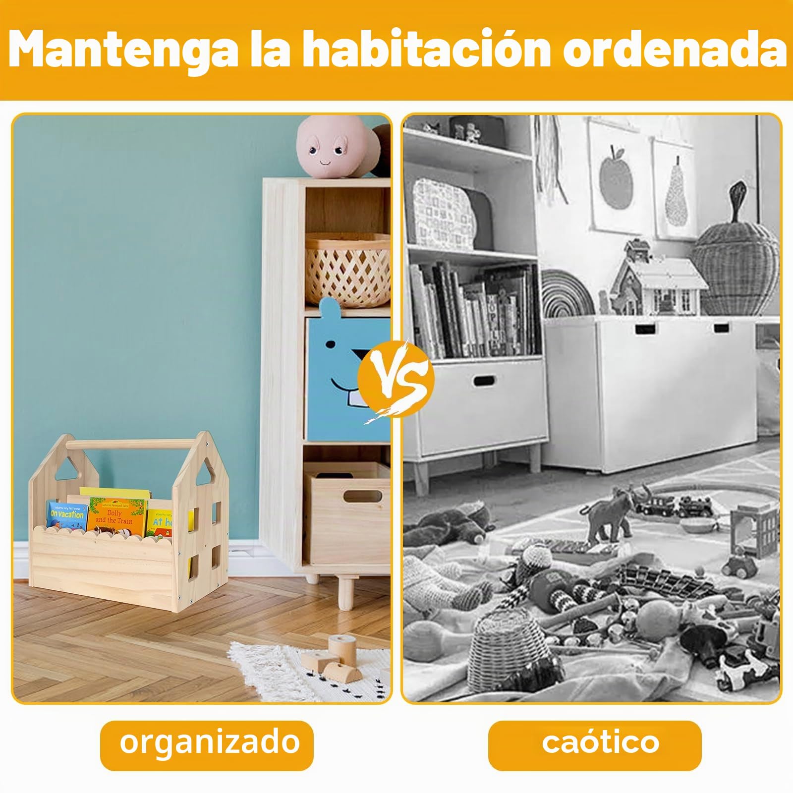 Estantería infantil de madera de pino Montessori, con asa, 2 estantes, pequeña, para habitación infantil, organizador de juguetes, 29,5 x 30,5 x 20 cm