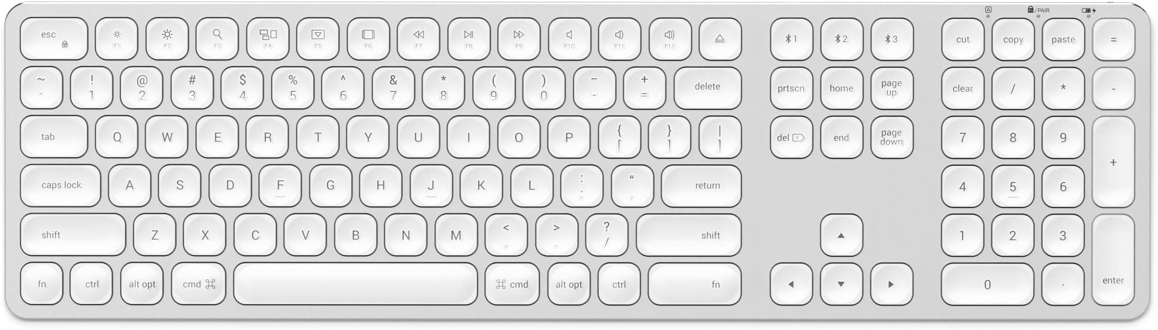 Satechi Aluminum Bluetooth Keyboard With Numeric Keypad - For M2/M1 MacBook Pro/Air, iPad Pro/Air, Mac Mini, iMac (Silver)
