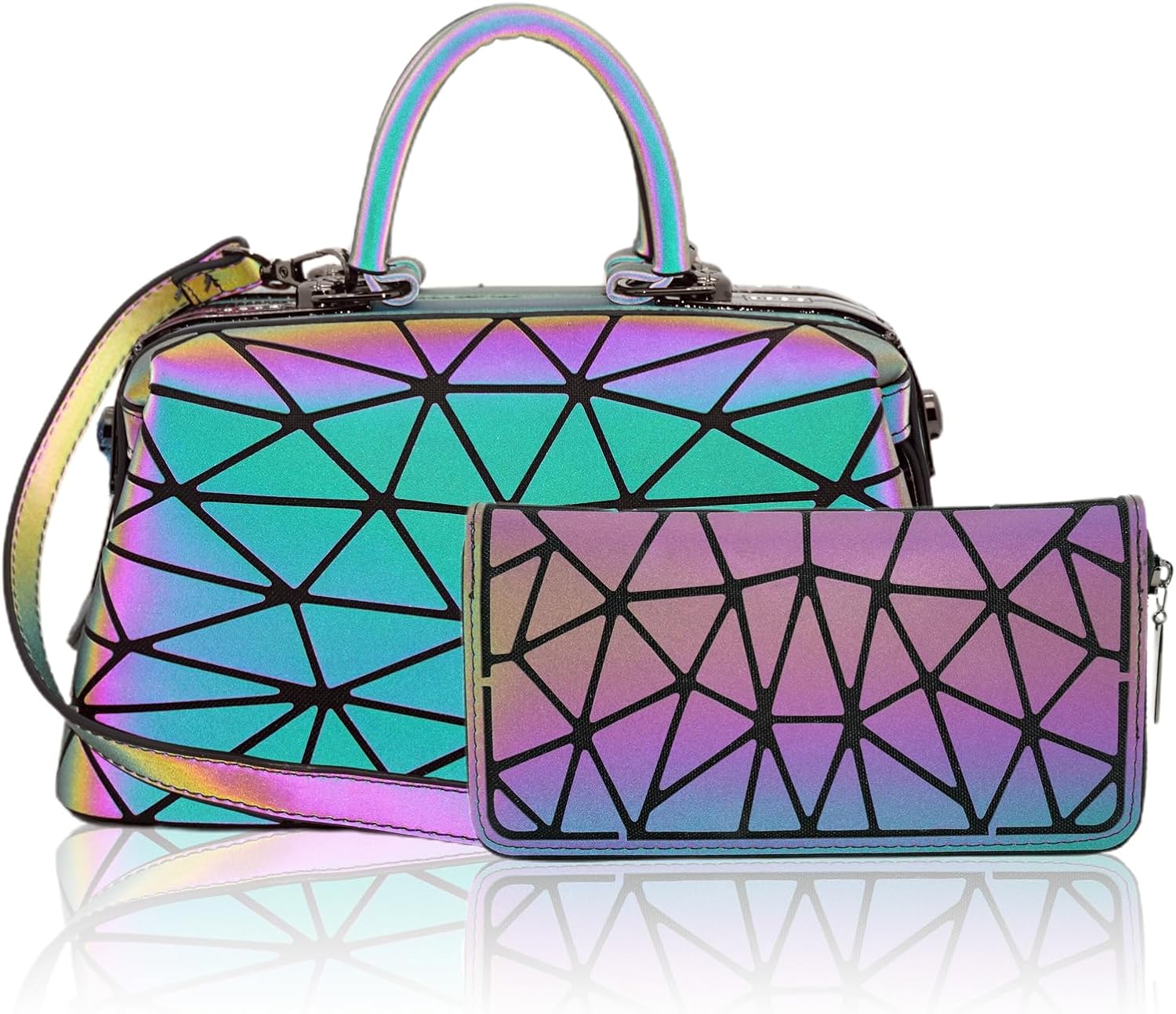 Geometric Handbag for Women Geometries Luminous Purse and crossbody bag Geometrical Bags and Holographic Wallet SET-H