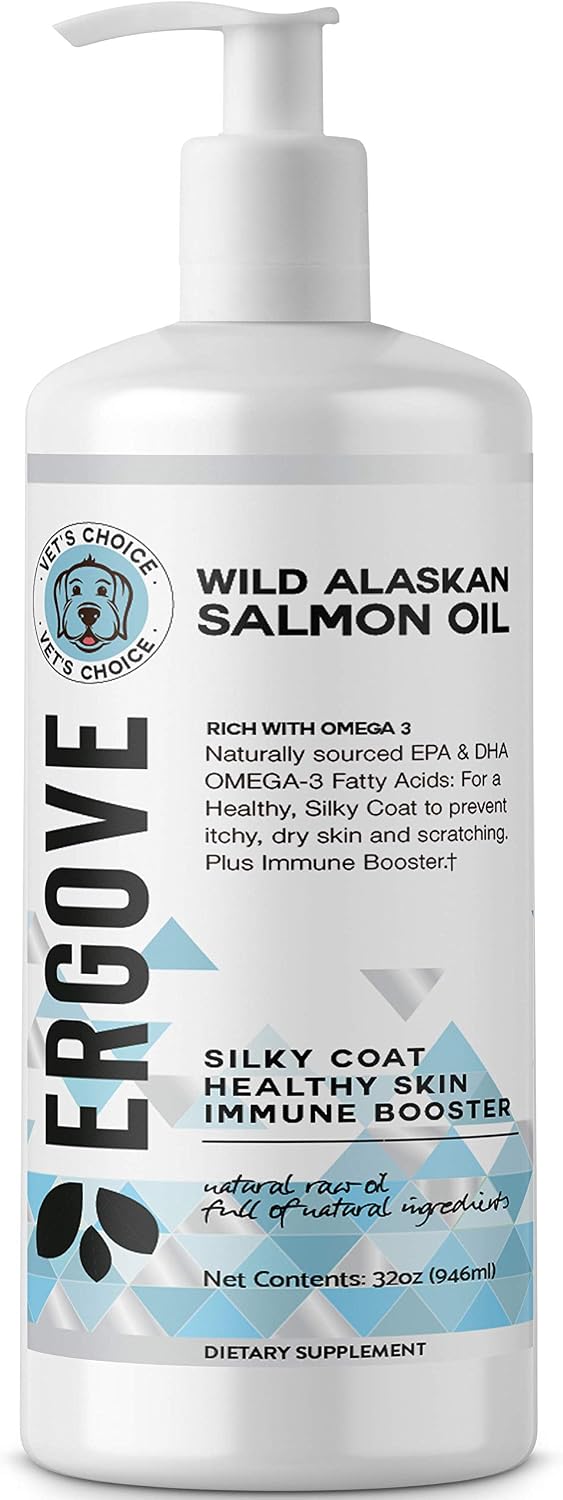 ERGOVE New Developed Formula Salmon Oil for Dogs - Rich with Omega-3 & Omega-6 Fatty Acids to Help with Allergies, Itching & Dry Skin -…