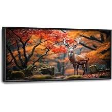 Framed Large Pictures Wall Art for Living Room, Forest Deer Oversized Wall Decor Elk Animal Canvas Print Painting Modern Extra Large Framed Artwork for Bedroom Office 60"x30"