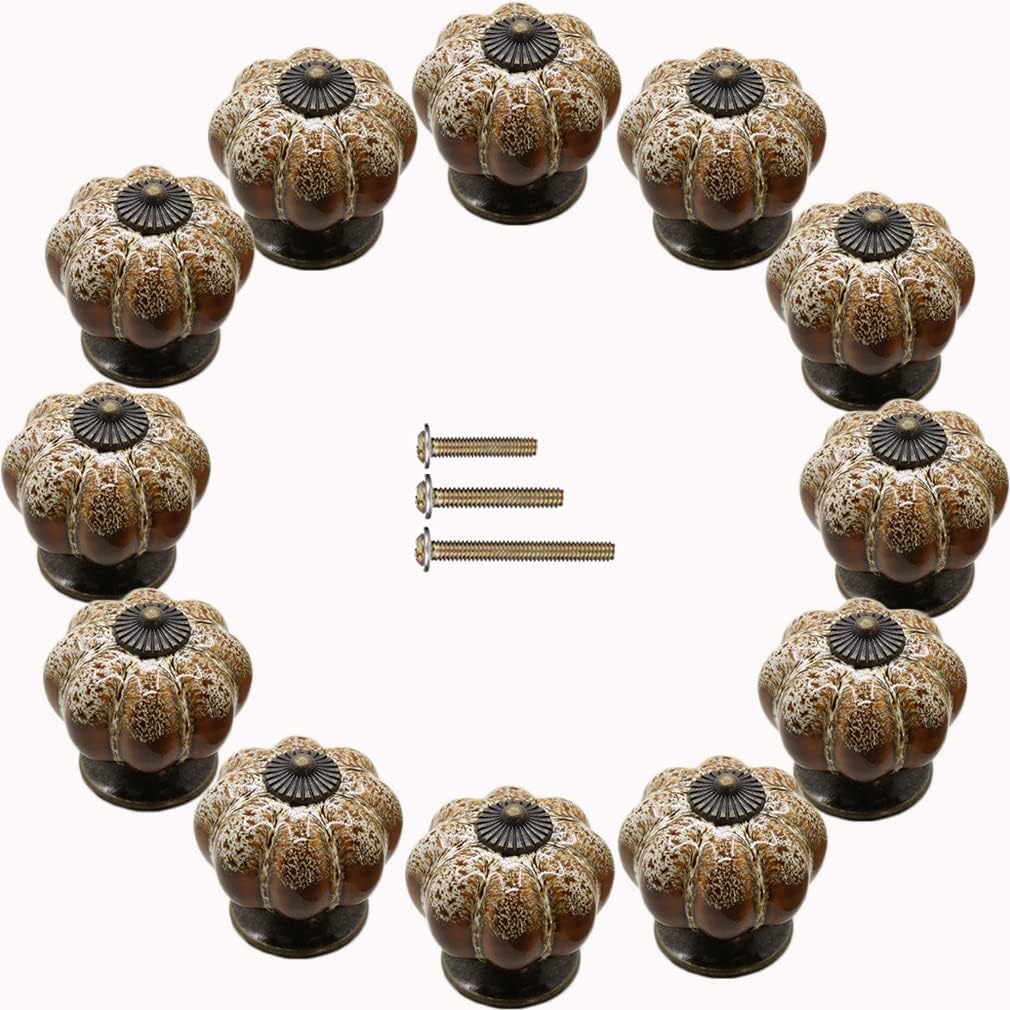 Yusheng 12 Pack Vintage Ceramic Pumpkin Cabinet Knobs, Kitchen Cabinet Drawers Dresser Cupboard Pull Handles Door Pulls with 3 Kinds of Screws (12 Pack, Leopard)