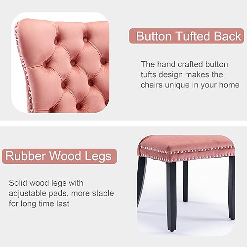 Miniatura 4 de Rhomtree Sillas de comedor contemporáneas con botones capitoné tapizados de terciopelo de alta gama con respaldo de cabeza de clavo y moldura de