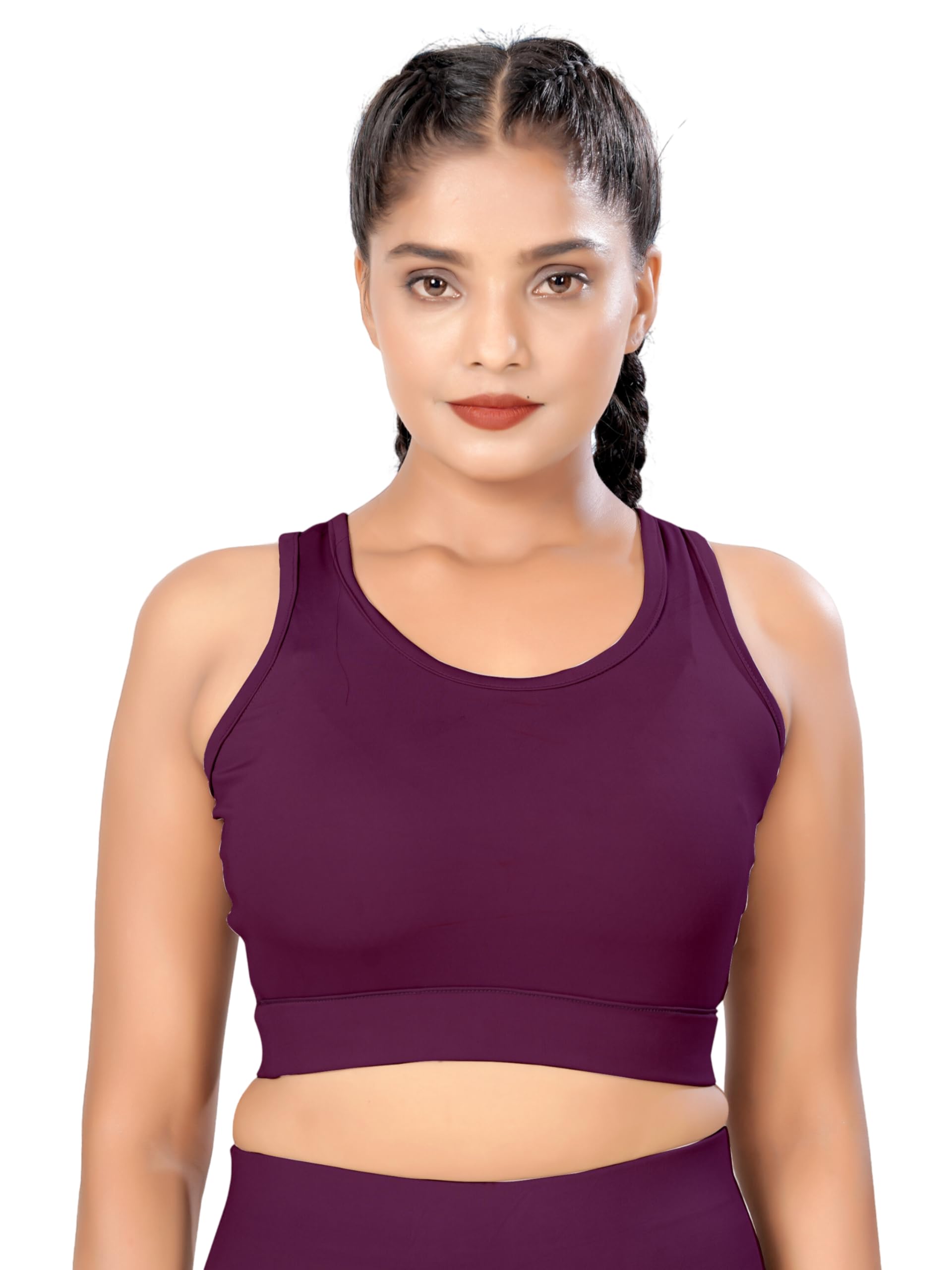 Women's Polyester Blend Sports Bra with Western Style Sleeveless Round Neck and Solid Pattern | Slim Fit Running Innerwear | Yoga Top | Gym and Fitness Suit | Spots Top for Women-image-22