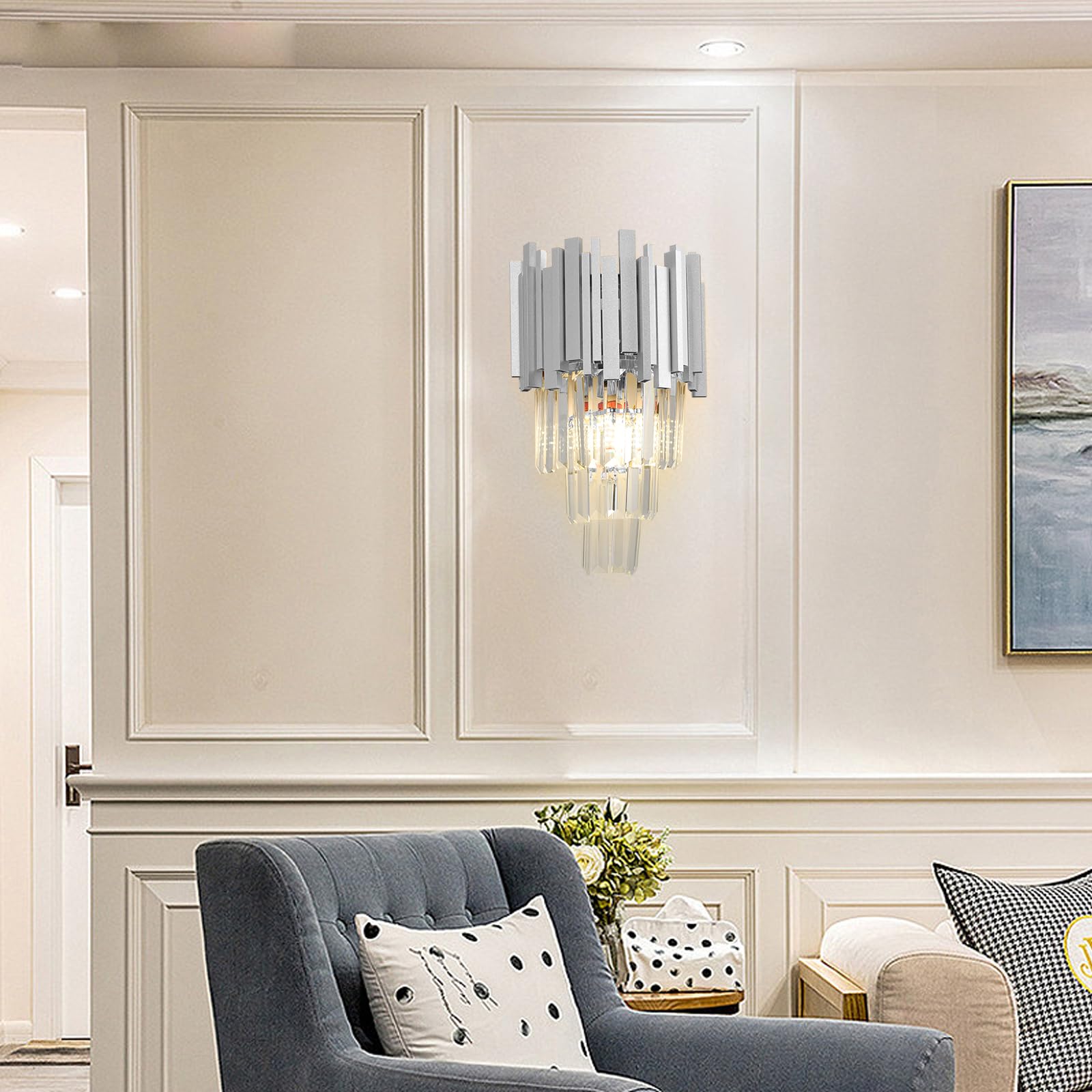 Moderno Applique da Parete In Cristallo, E14 Applique Da Parete In Cristallo,Cristallo Lampada da Muro Base E14, Cristallo Lampada da Muro per Camera da Letto Soggiorno Corridoio Scale Camera