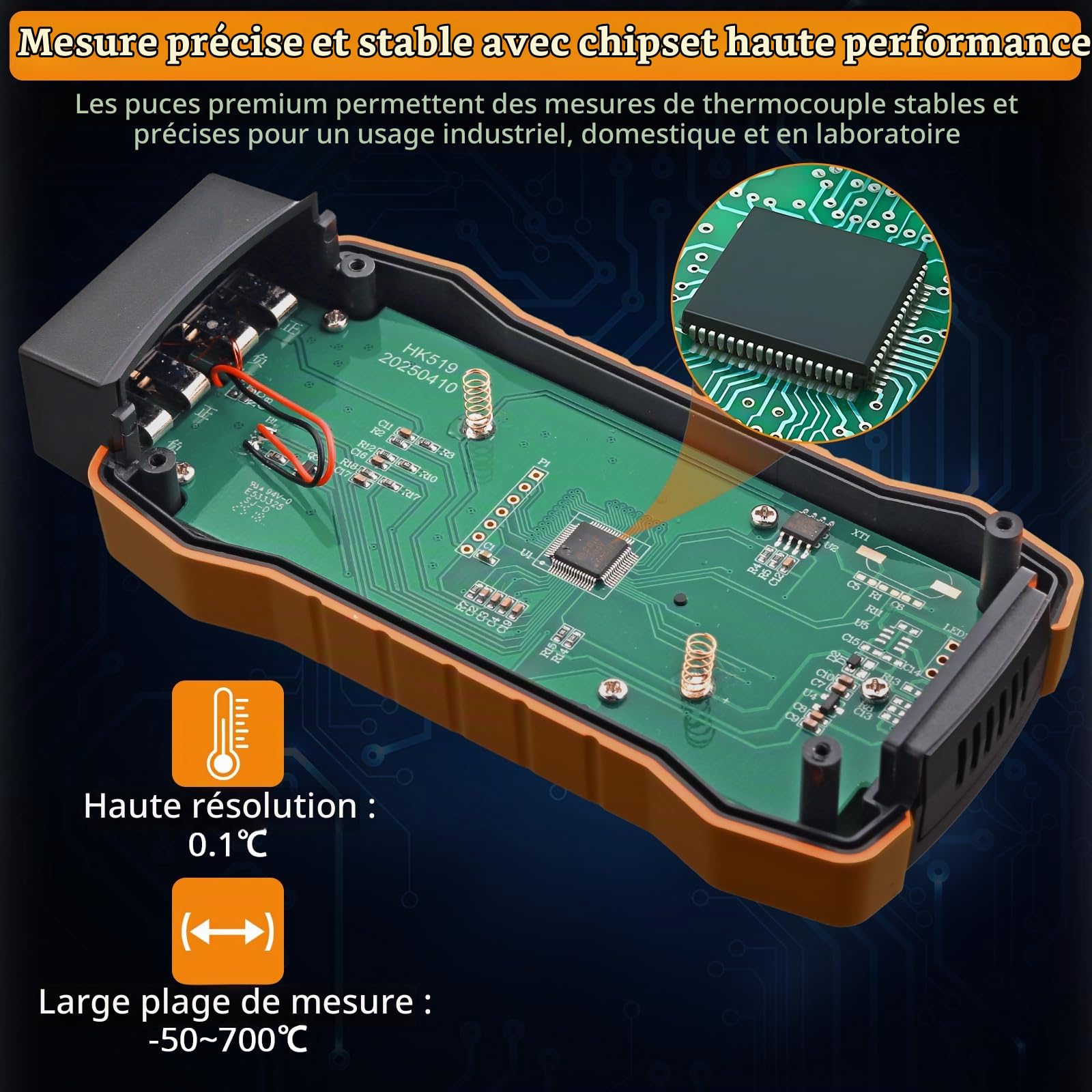 Neoteck Thermomètre Thermocouple Numérique Type K J 2 Canaux -50~1300℃ Haute Précision avec 4 Sondes et Stockage 99 Données, Écran LCD Rétroéclairé pour HVAC Industriel Laboratoire Four Réfrigérateur