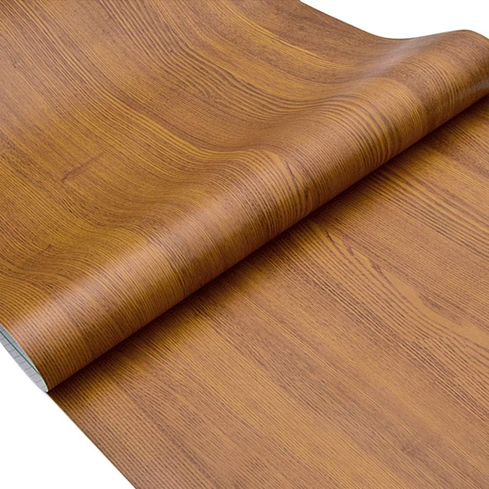 Lependor 17.71" X 118" Light Brown Wood Peel and Stick Wallpaper Wood Grain Printed Stick Wall Paper Self Adhesive Film Removable Textured Wood Panel Decorative Wall Covering - 17.71" X 9.8 ft