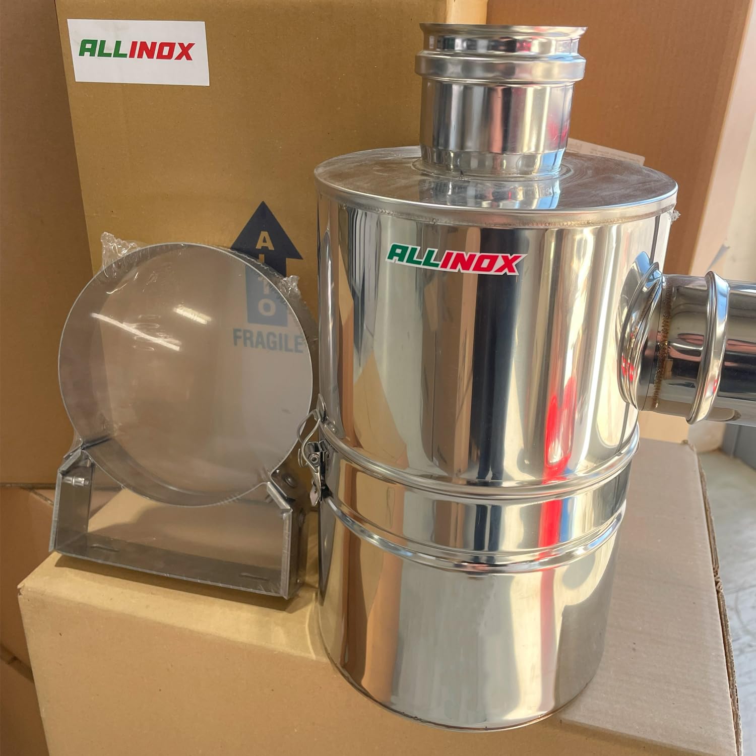 ALLINOX Kit Abbattitore di Fuliggine Ad Acqua Per Stufa a Pellet Filtrazione Efficace Riduzione Fumo e Polveri Sottili MADE IN ITALY (DN 100)