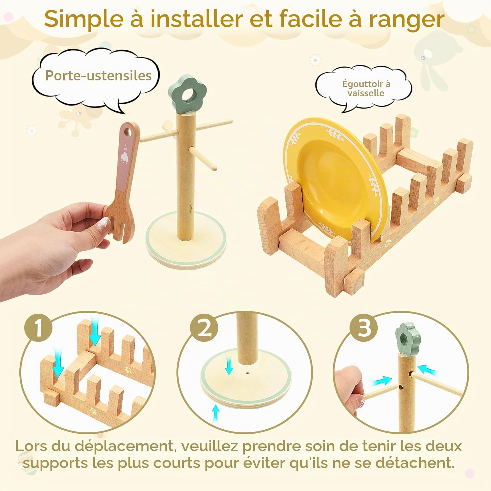 Dinette en Bois Enfant, Lot de 22 Jouets de Cuisine en Bois pour 4 Personnes, Jeu de Vaisselle de Cuisine, Accessoires Cuisines pour Enfant, Jouet de Jeu de Rôle pour Filles Garçons 3+ Ans