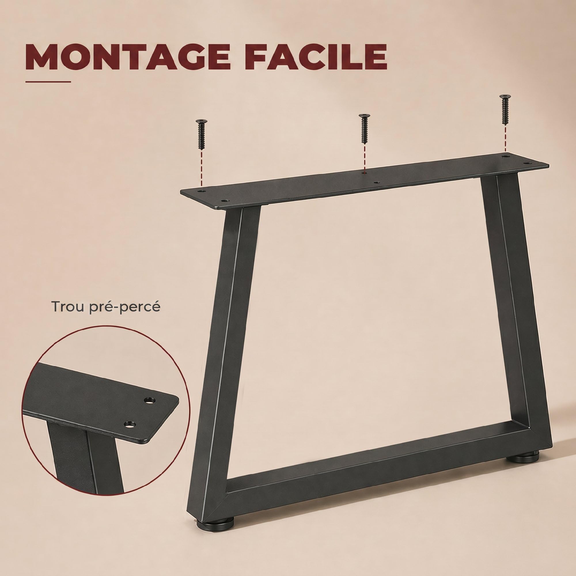 HOMCOM Pieds de Table en Acier Lot de 2 Pieds de Bureau 60 x 43 cm Noir