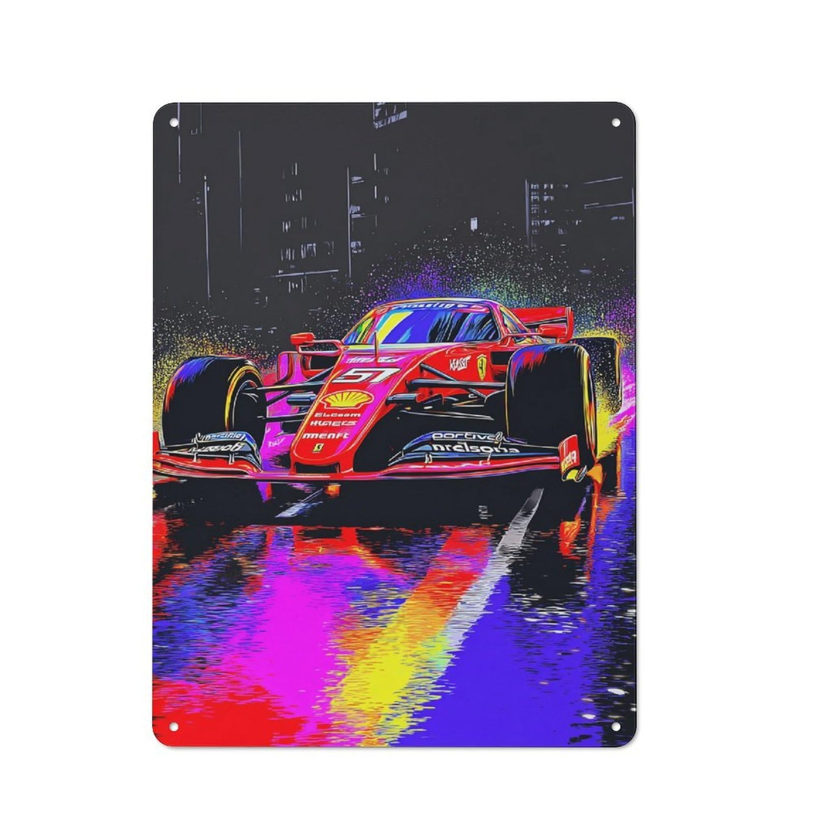 Vibrant Racing Car Reflections Rustic Tin Sign 40x30cm, Vintage Porch Wall Decor for Conservatory, Home Bar Or Utility Room