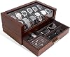 KAMIER High End Watch Box for Men, 12 Slot Wooden Watch Case With Drawer, Watch Display Box with Lid, 2-Layer Watch Holder for Jewelry and Watch Storage for Men Women, Ideal for Gift With Gift Box