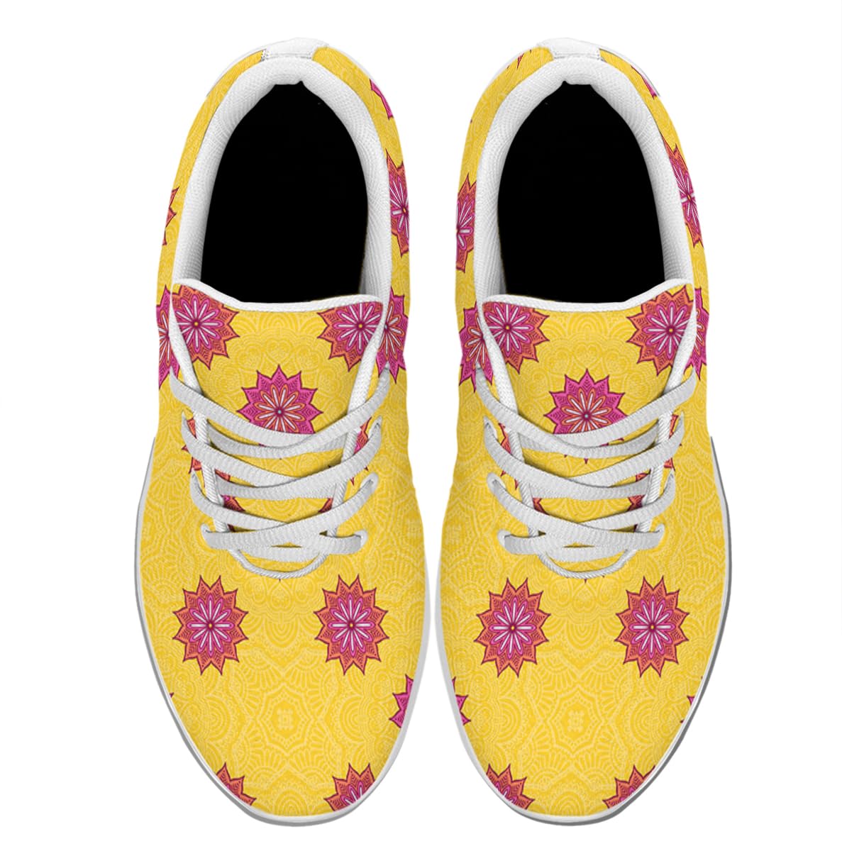 Women Men Ethnic Floral Prints Shoes Slip On Running Shoes Athletic Tennis Sneakers White Size 7