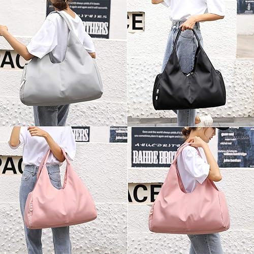 Miniatura 7 de Forestfish Bolsa de gimnasio de yoga para mujer con compartimento para zapatos y bolsillos de almacenamiento húmedos y secos, bolsa de lona ligera