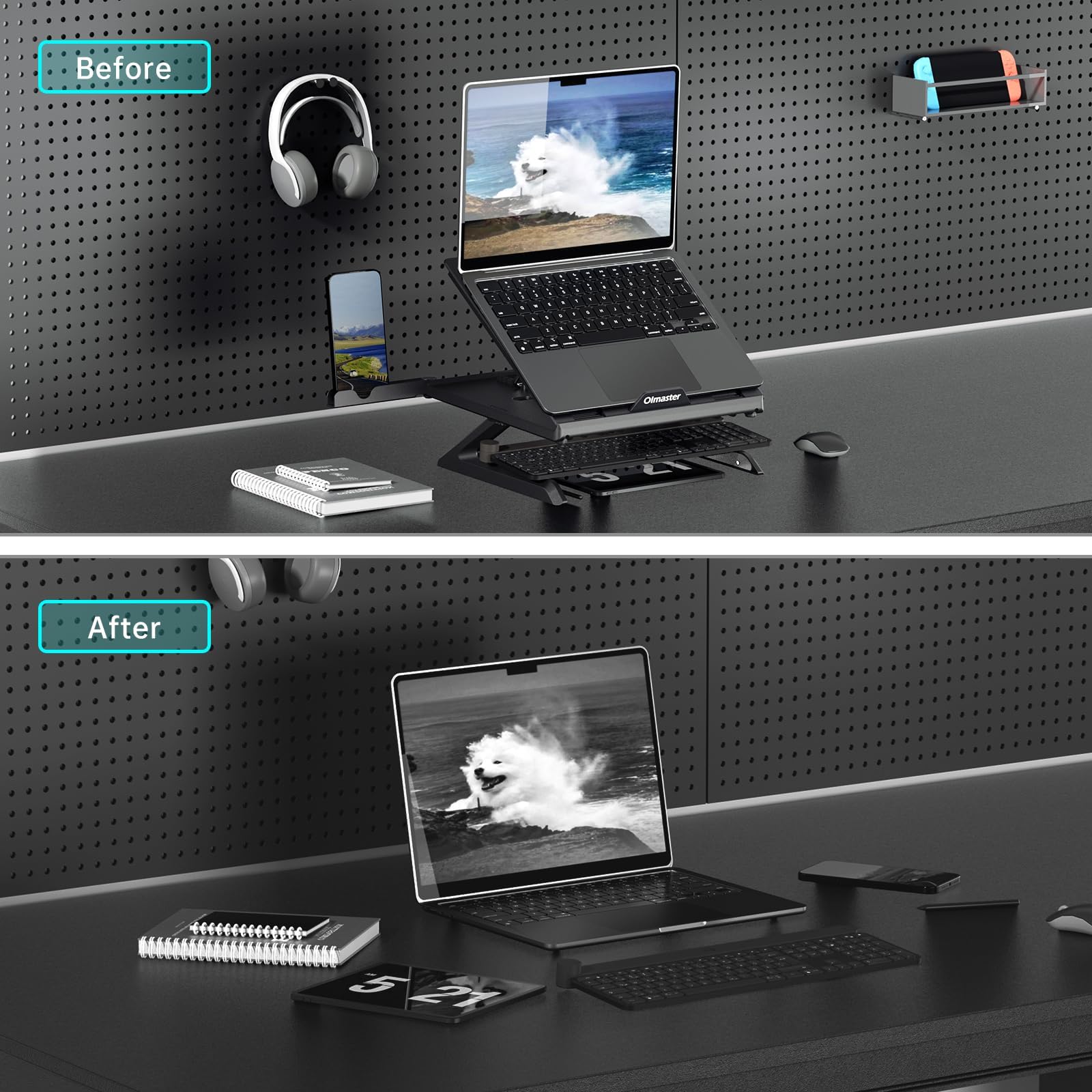 OImaster Laptop Stand, Muti-Angle Adjustable Portable Foldable Stand with Heat-Vent, Ergonomic Laptop Stand Riser for Desk Compatible with MacBook, Air, Pro, Surface Laptop (9-15.6 inches) (Black)