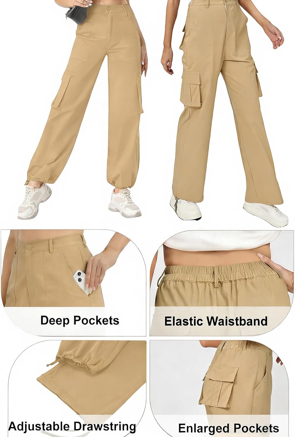 Women's Cargo Pants Elastic Waist Pants for Women Sweatpants Casual Wide Leg Hiking Baggy Pants with 6 Pockets - Image 5