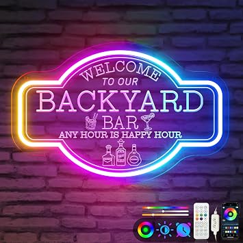 Neon Bar Signs, Upgrade Smart RGB Multicolor Vintage Welcome to Our Backyard Bar Light up Sign, 12V Led Sign for Men Dad, Club Pub Shop Cafe Man Cave Home Party Gift