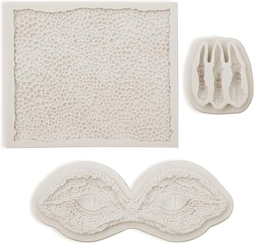 Miniatura 9 de Moldes de fondant de dragón (paquete de 3), molde de silicona con ojos de dragón y garras de dinosaurio, para hornear pasteles de Navidad con