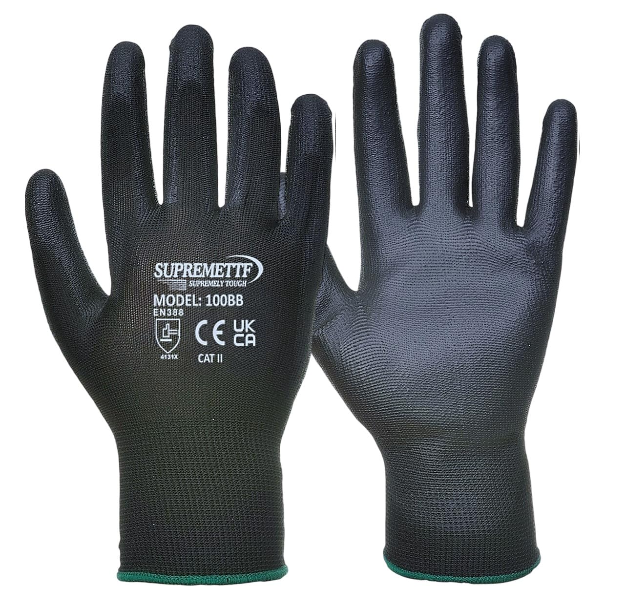 Supreme TTF Pack of 12 or 240 Work and Gardening Gloves, Safety Gloves, Black Nylon PU Coated Workwear Gloves for Builder, Gardener, Mechanic, Construction, Warehouse etc (12, XL-10)