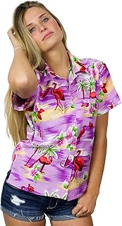 Sponsored Ad - Hawaiian Blouse Shirt for Women Funky Casual Button Down Very Loud Shortsleeve Flamingos