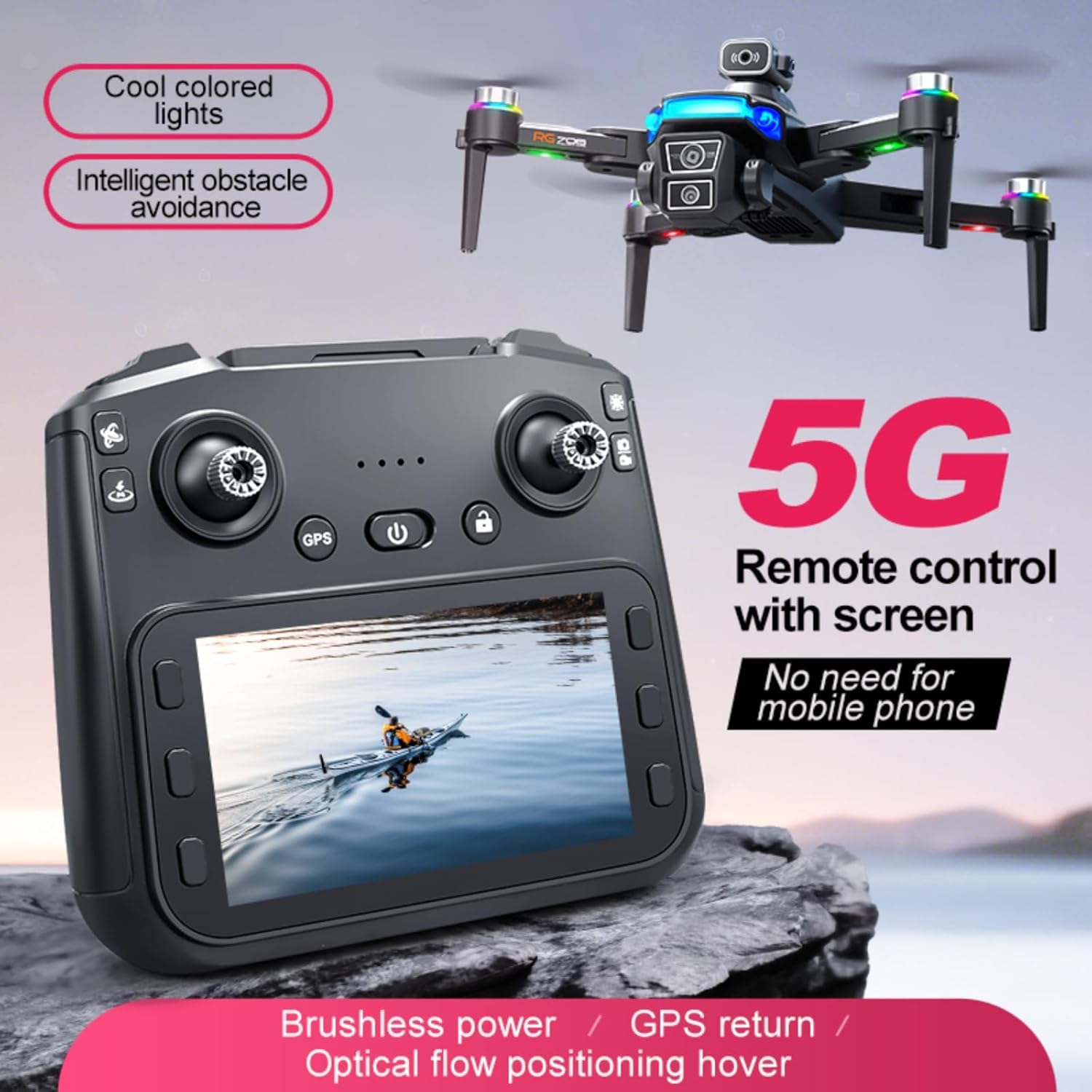 GPS Drones with 4K Camera for Adults,Long Flight Time and Distance,5G Transmission and Auto Takeoff/Landing,Brushless Motors,Follow Me,Active Obstacle Avoidance,FPV Quadcopter Easy fly for Beginner