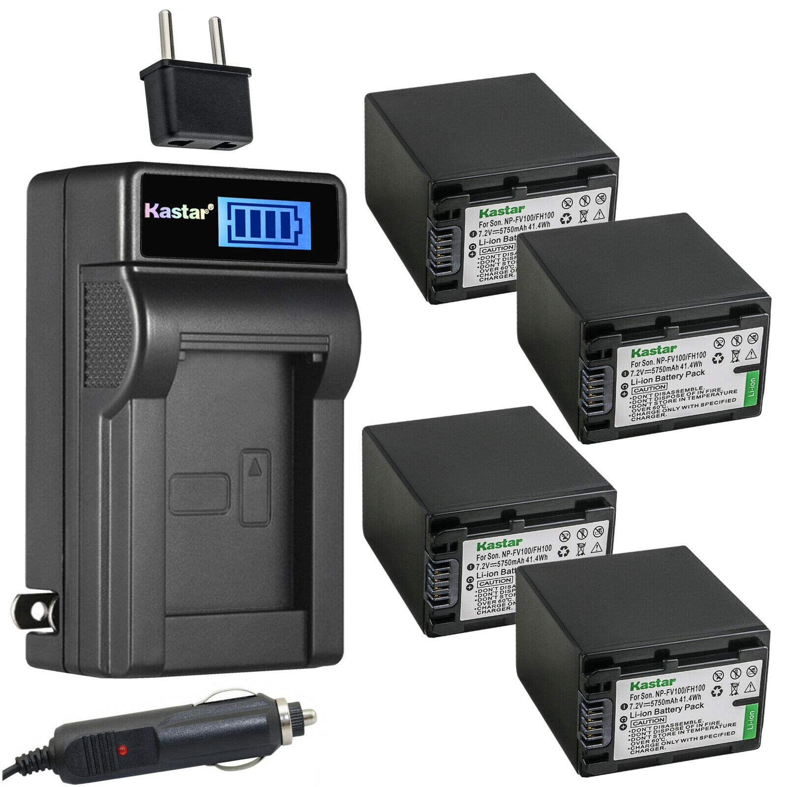 Kastar 4-Pack NP-FV100 Battery and LCD AC Charger Compatible with Sony HDR-PJ760, HDR-PJ780, HDR-PJ7