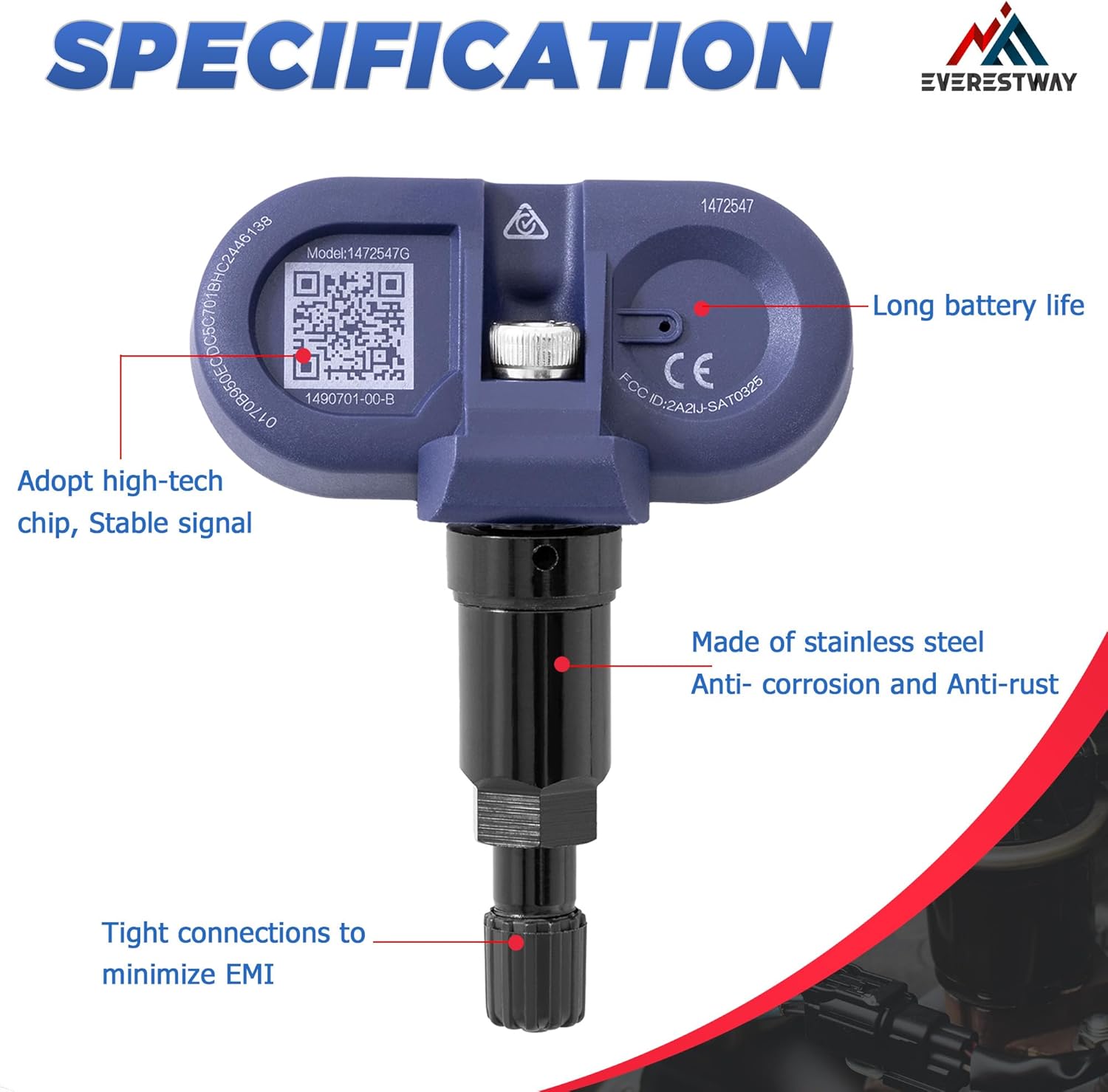 TPMS Sensor Replacement 1490701-01-C Compatible with 2020 2021 2022 2023 Tesla Model 3 S X Y Tire Pressure Monitoring System (1PC)