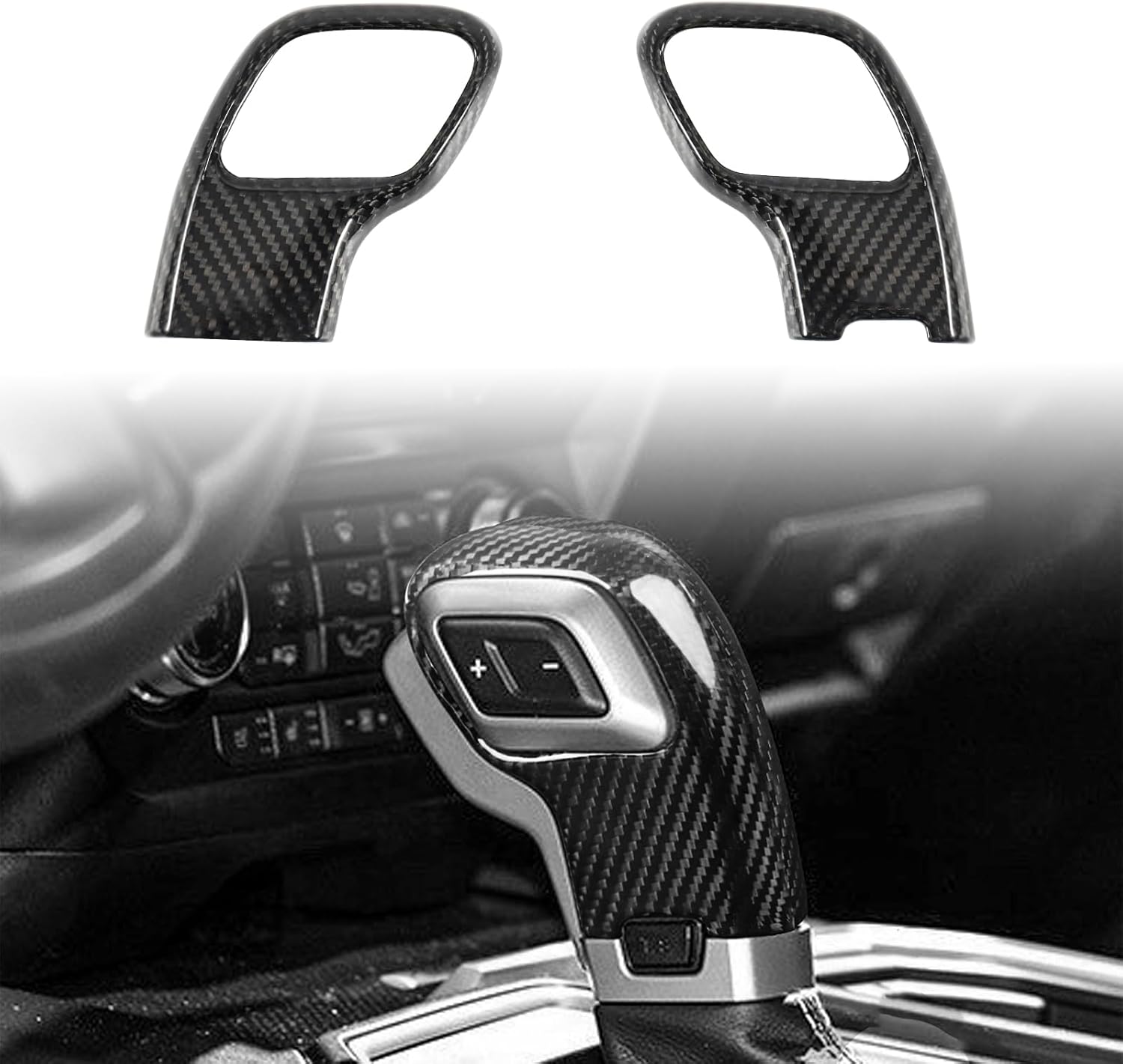 Real Carbon Fiber Gear Shift Knob Cover Compatible with 13th Gen Ford F150 2015–2020, Interior Trim Accessories for XL XLT Lariat King Ranch Platinum Limited Raptor