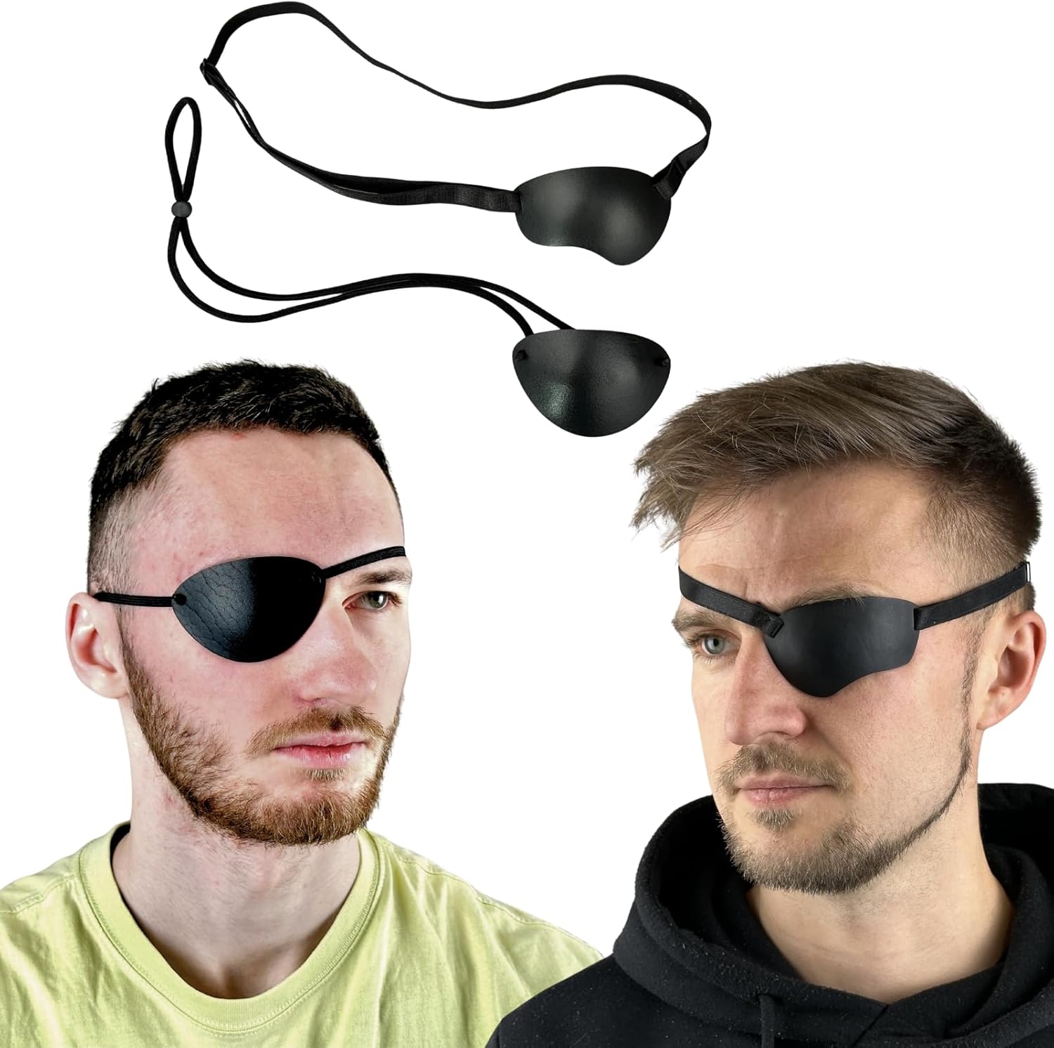 2PSC Black Premium Handmade Leather Eye Patch with Soft Foam Padding, Adult Eye Patch for Men and Women