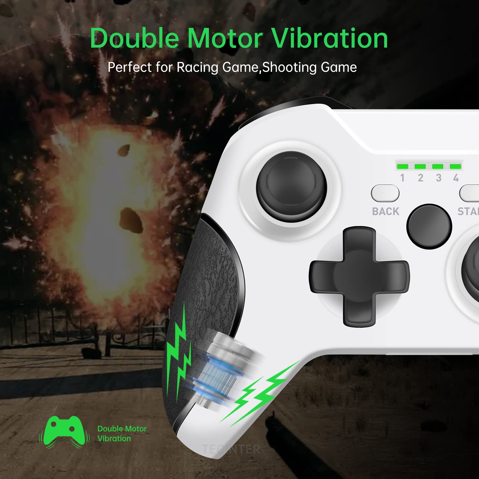 TECTINTER Mando Inalámbrico Xbox One Mando de Juego 2.4Ghz Compatible con Xbox One/One S/One X/Elite/Windows/PS3, Incorporado 600mAh,Vibración Dual,Joystick 3D Mejorado