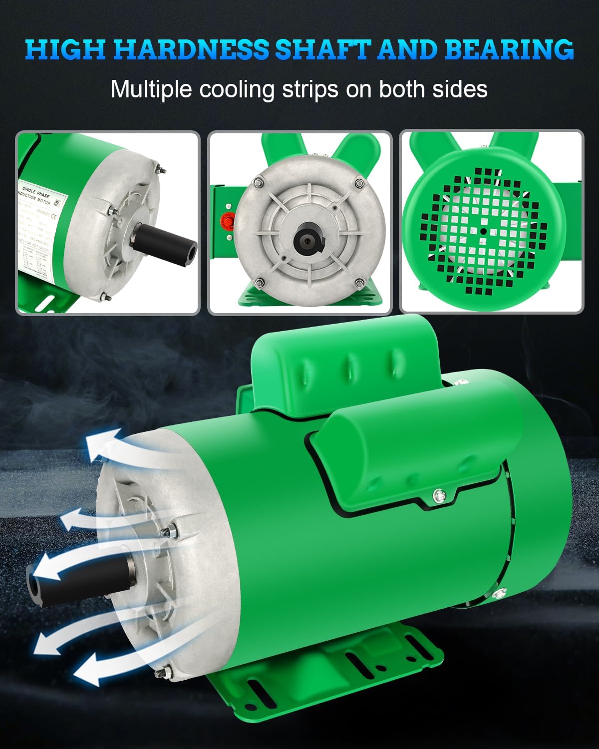 2HP Electric Motor, Single Phase 145T CW/CCW Rotation TEFC 1725 RPM 4Pole 60HZ 115/230V Air Compressor Motor 7/8" Shaft Diameter