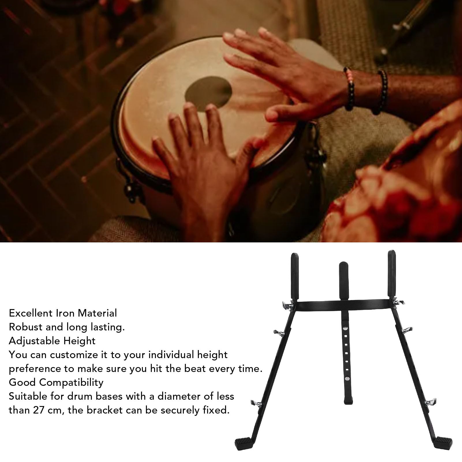 Fabater Długo -lited Iron -Conga Holder Stand z Regulowanym Mechanizmem Wysokości dla Muzyków w Drodze, Czarny Kolor
