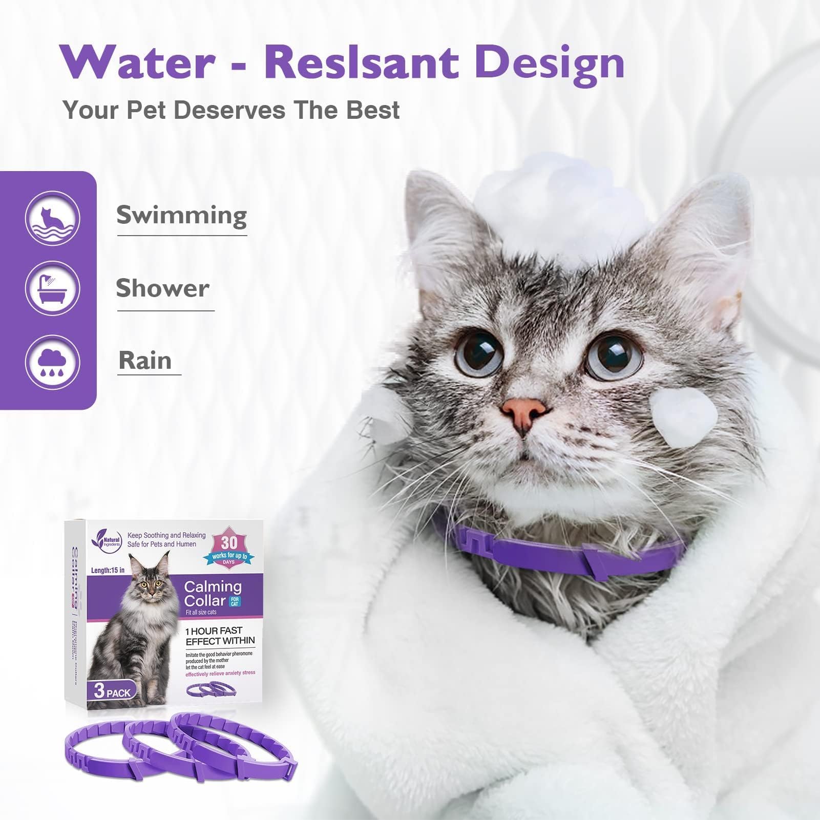 3 Pack Calming Collar for Pets, Cats and Kittens Pheromone Collar Efficient Relieve Reduce Anxiety Stress Calm Relaxing Comfortable Breakaway Collars Adjustable for Small, Medium Large Cat - image 5