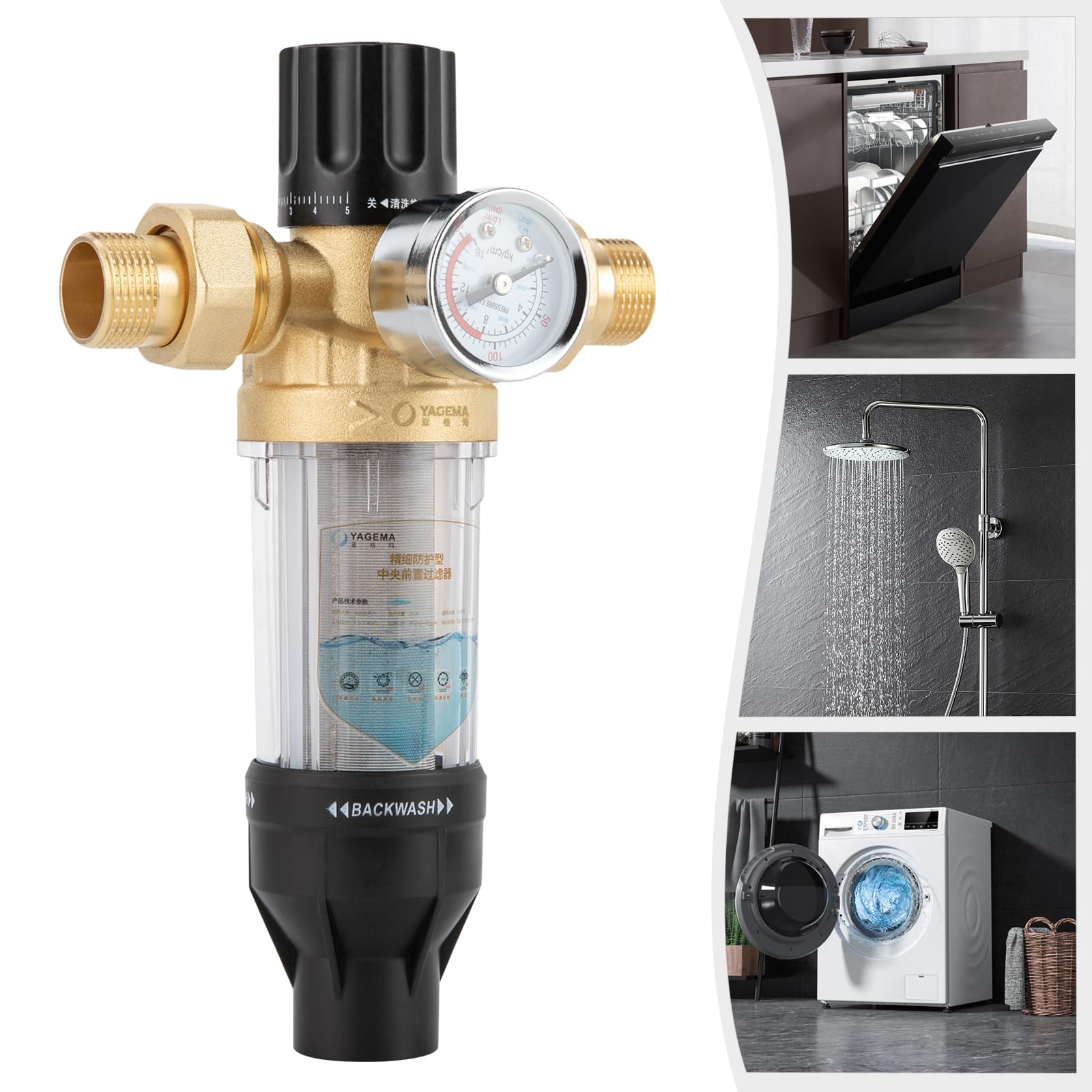 Rückspülfilter mit Druckminderer Rückspül-Schutzfilter fließender Feinfilter,Vorfilter mit Manometer,Hauswasserstation Filter