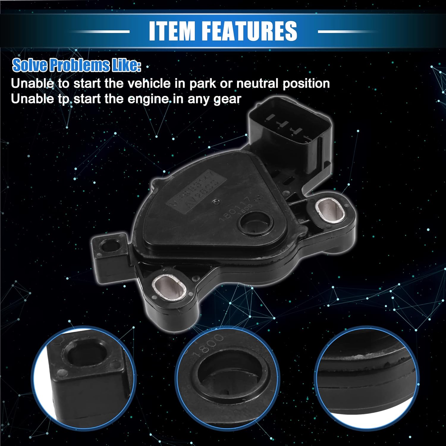 Transmission Range Sensor Neutral Safety Multifunction Switch Compatible for Mitsubishi Eclipse 2006-2012, Durable Plastic Metal Black