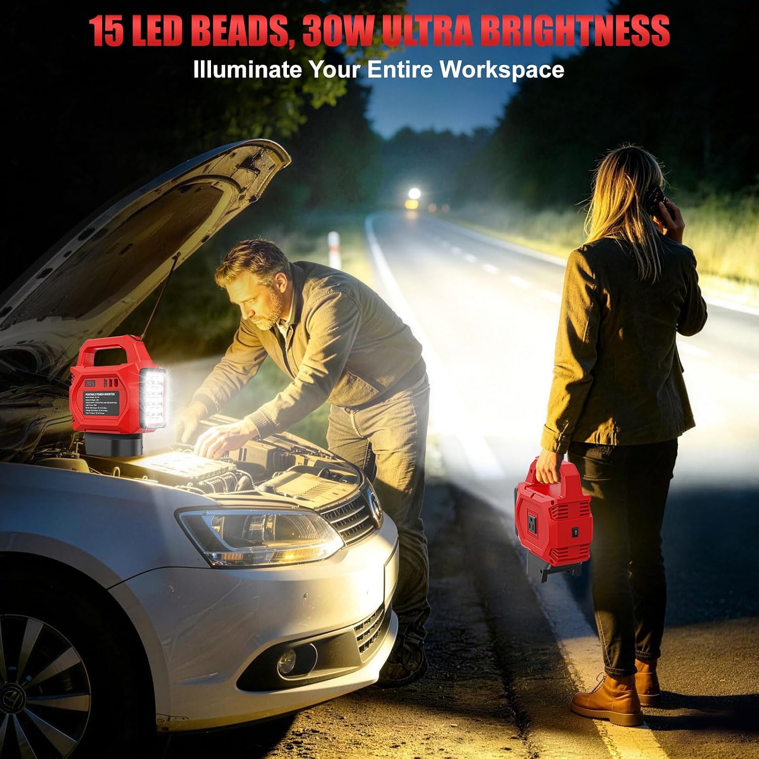 250W Power Inverter Compatible for Milwaukee 18V Battery, Portable Power Station with 30W LED Work Light, DC 20V to AC 110V, 1 AC Outlet, 1 Type-C, 2 USB Ports, for Camping, Emergency Use(No Battery)