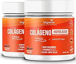 Colágeno Hidrolisado Verisol + Haplex Plus com Ácido Hialurônico e Vitaminas A, C, E, Selênio, 150 g em Pó, Bigens (Kit 2)
