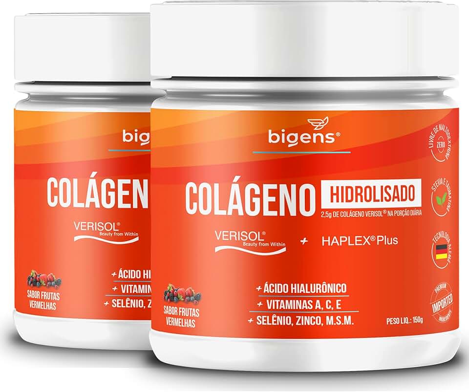 Colágeno Hidrolisado Verisol + Haplex Plus com Ácido Hialurônico e Vitaminas A, C, E, Selênio, 150 g em Pó, Bigens (Kit 2)