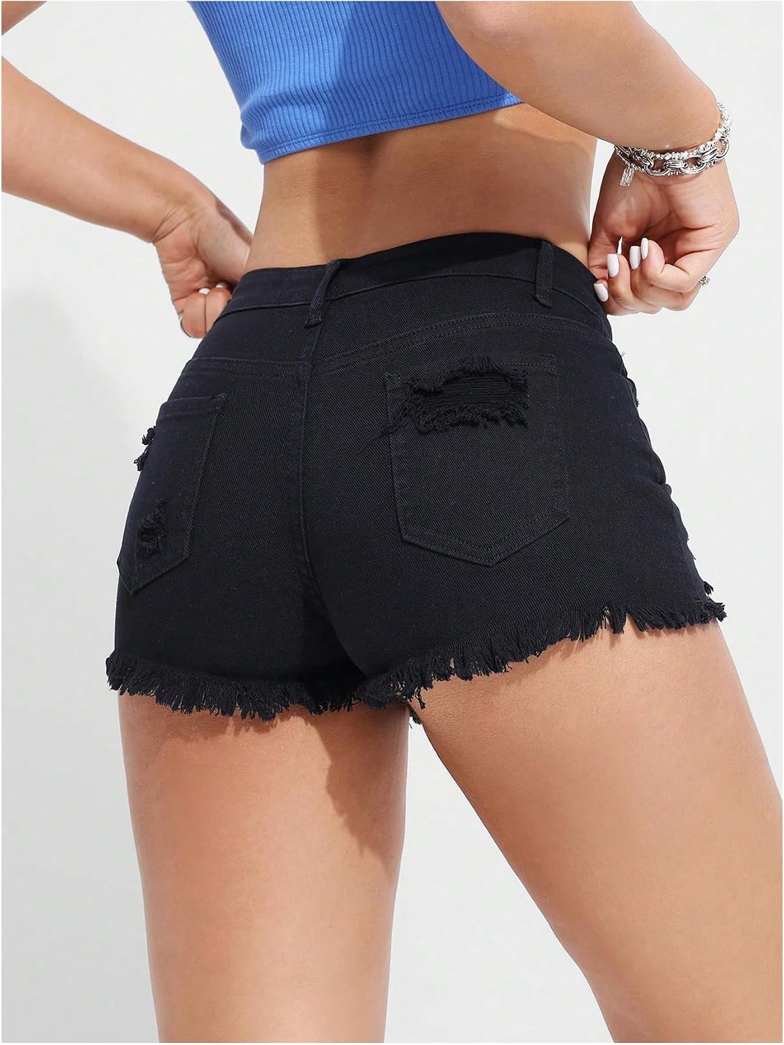 Verdusa Womens Shorts Jeans Y2k Outfits Summer Vintage Low Rise Ripped Distressed Skinny Mini Denim Shorts