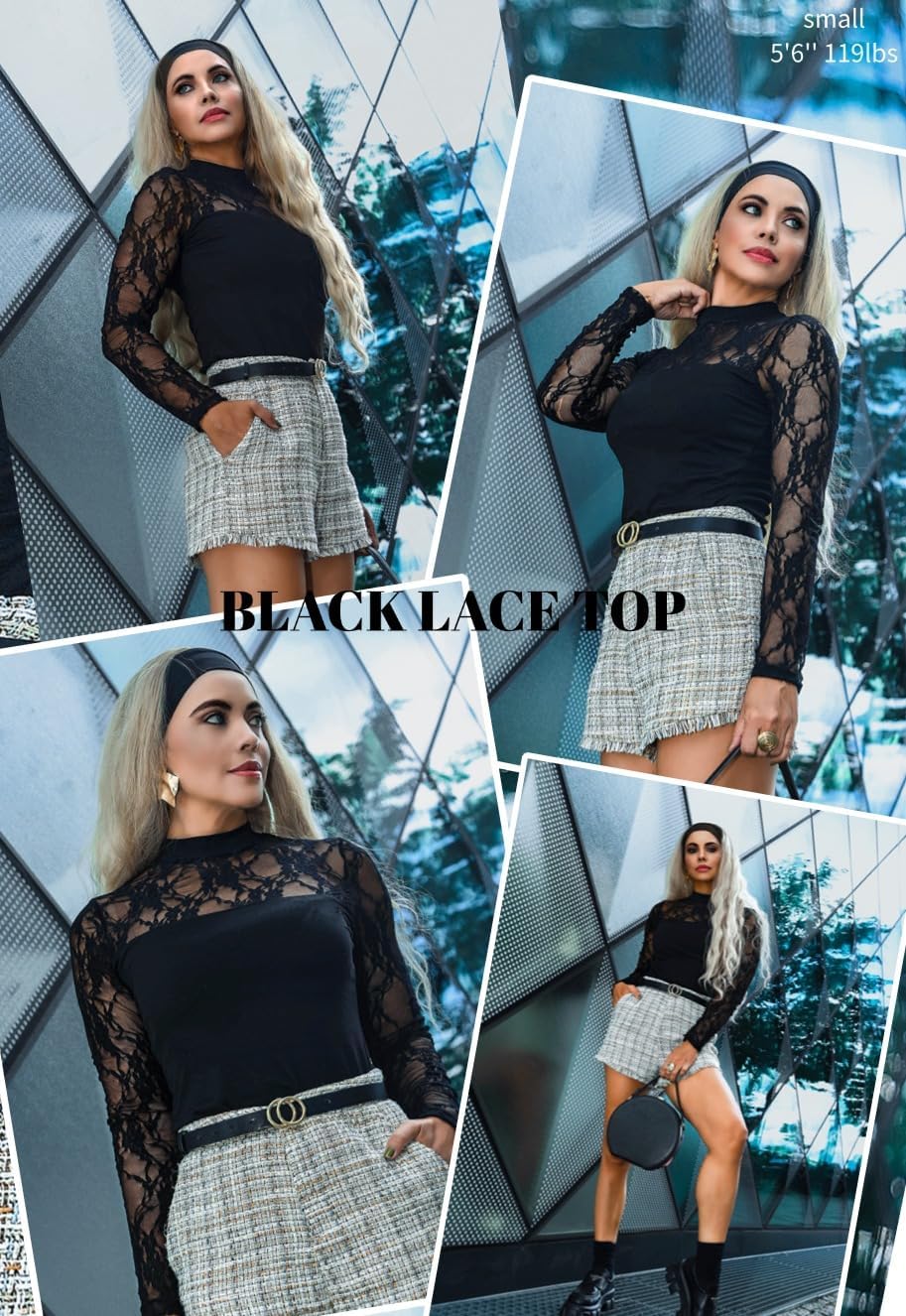 Zeagoo Long Sleeve Shirts for Women's Lace Tops Mesh Sheer Crew Neck Shirts Sexy Fall Going Out Blouse - Image 6