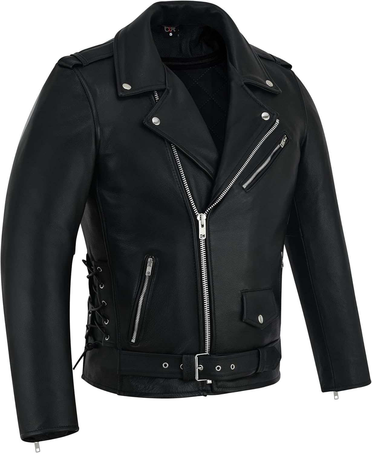 Men's Motorcycle Brando Leather Jacket 100% Cowhide Distressed Zip Up Leather Side Lacing Motorbike Jackets - Image 7