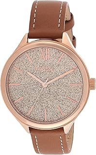 ساعة انالوج بسوار جلدي للنساء من فوسيل BQ3178 - بيج داكن و ذهبي وردي، 36 ملم