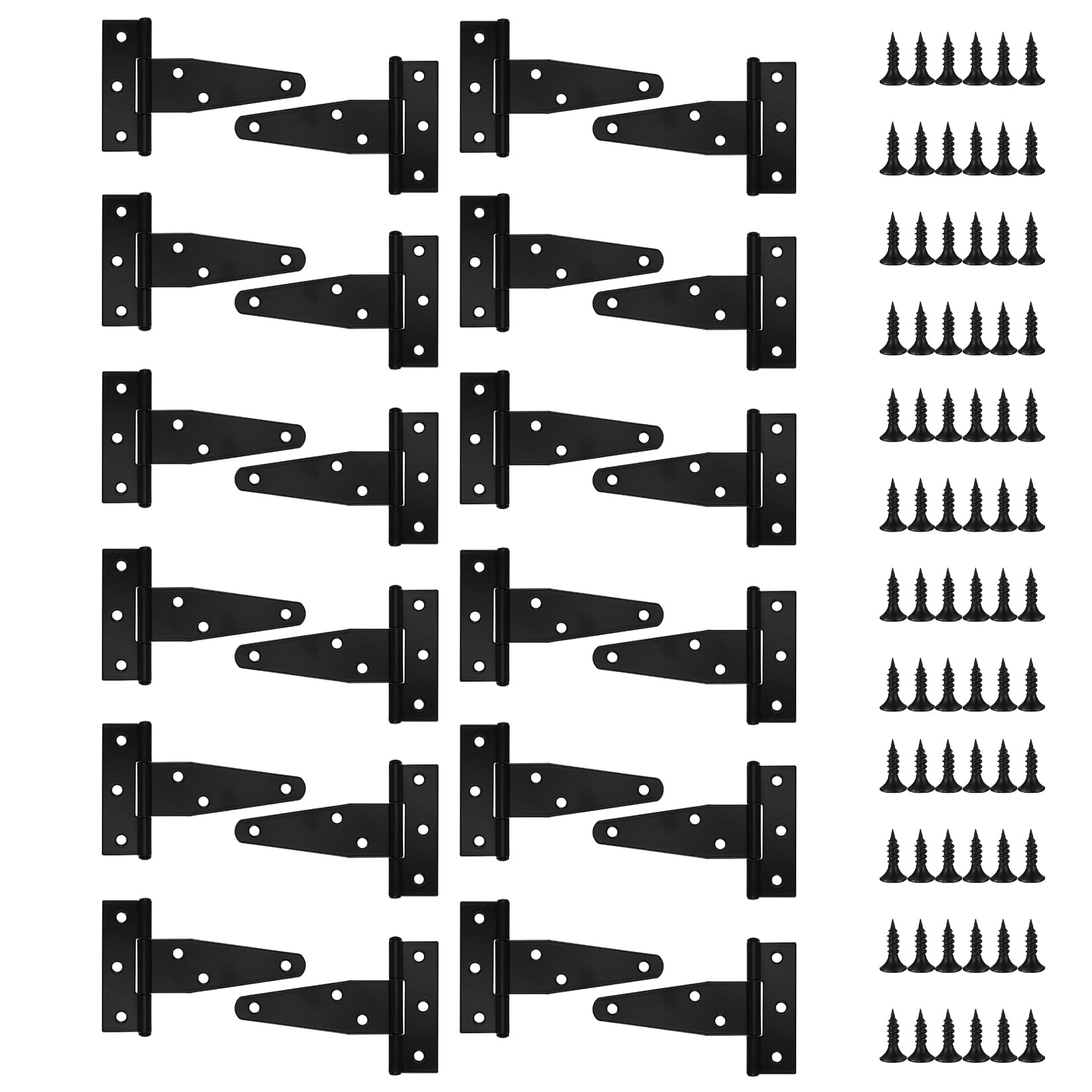 6 Pack 3 Inch T Strap Hinges, Shed Door Gate Hinges, Heavy Duty Black Outdoor Tee Hinge for Wooden Fences, Barn Door Gates Hinge for Shed Door Hardware (6, 3 Inch)